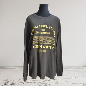 Carhartt Men's Sage Green Long Sleeve Tee with Yellow Graphic Size Med